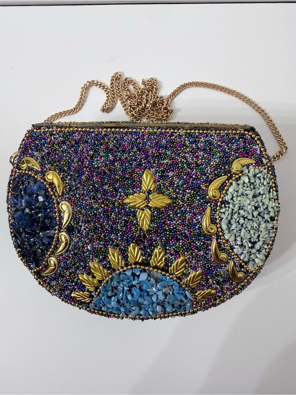 Ramla Moroccan Handmade Beaded Mosaic Half Moon Crossbody Evening Clutch Bag - Picture 4 of 8